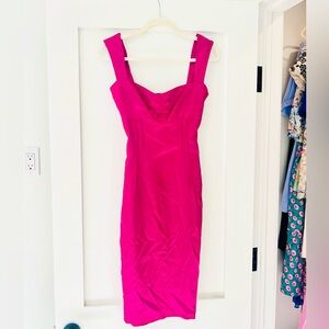 Stunning pink satin dress. Fitted and flattering